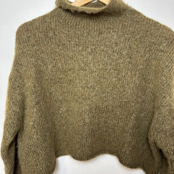 Zara alpaca woll blend cropped relaxed turtleneck sweater olive 90s size medium - Picture 2 of 6